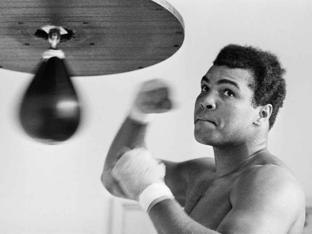 Muhammad Ali working out on a Speedball