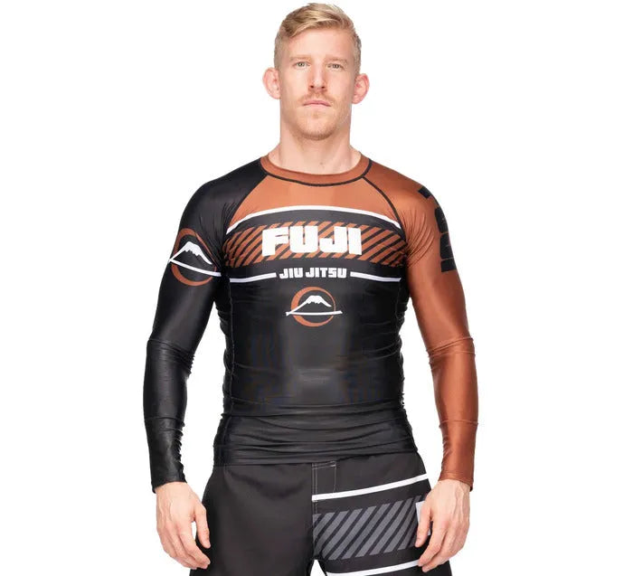 Fuji Freestyle 2.0 Long Sleeve IBJJF Rash Guard Brown for BJJ and MMA training, view 25