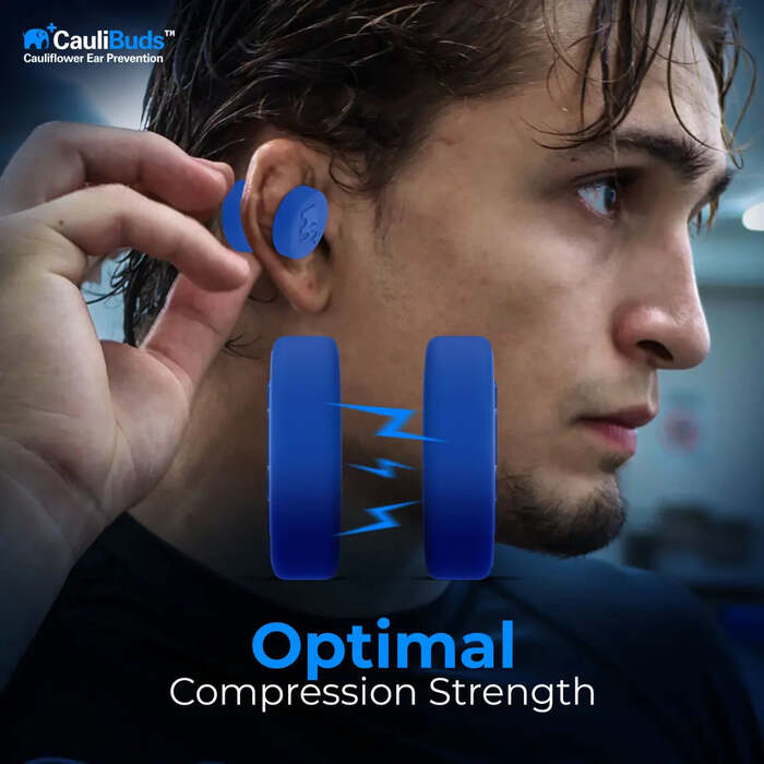 CauliBuds Cauliflower Ear Prevention Kit Blue in action