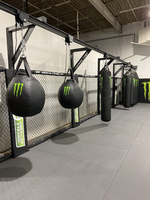 FUJI Custom Black Wrecking Ball Heavy Bag in action in the gym