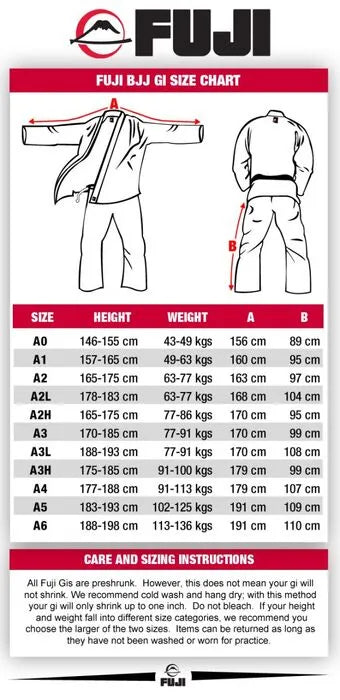 Fuji BJJ Gi Size Chart