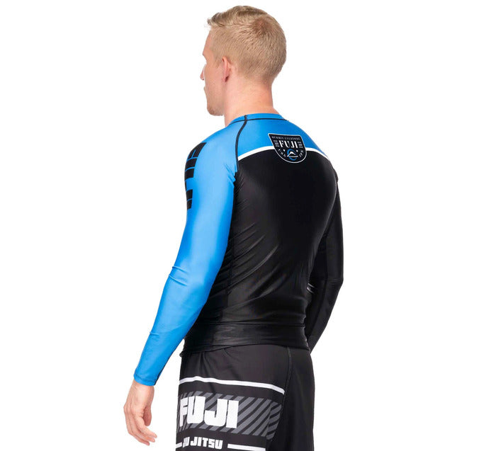 Fuji Blue Freestyle 2.0 Long Sleeve IBJJF Rash Guard back left view