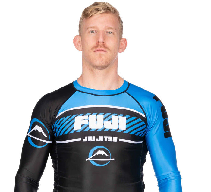 Fuji Blue Freestyle 2.0 Long Sleeve IBJJF Rash Guard close up