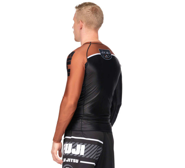 Fuji Brown Freestyle 2.0 Long Sleeve IBJJF Rash Guard back left view