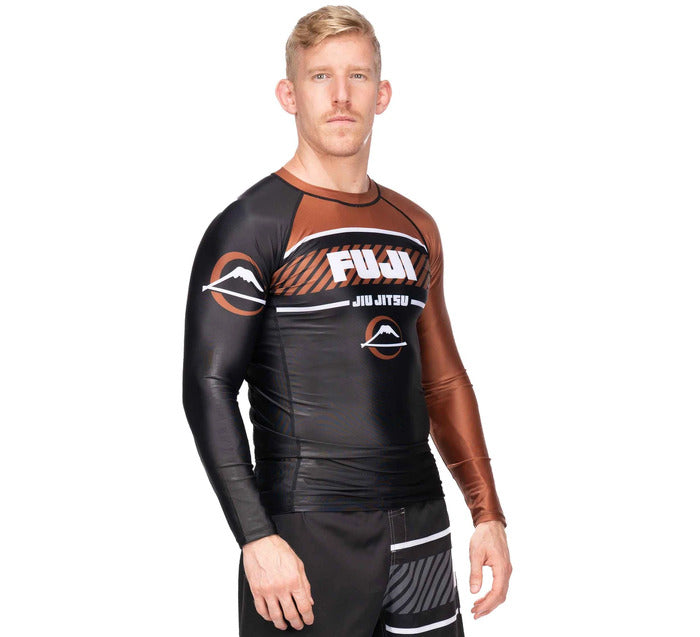 Fuji Brown Freestyle 2.0 Long Sleeve IBJJF Rash Guard front right view