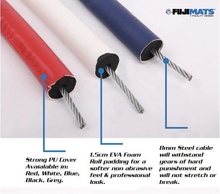 Fuji Competition Boxing Ring Ropes with metal cable ropes, foam padding and durable vinyl covers