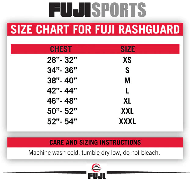 Fuji Rash Guard Size Chart