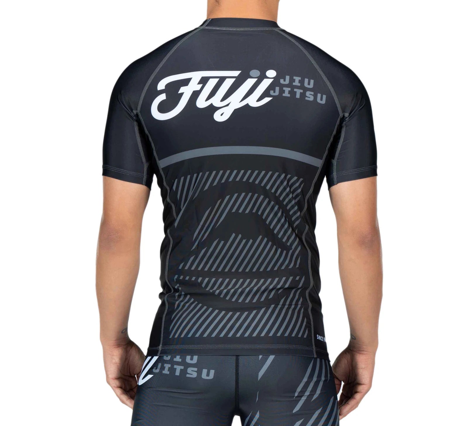 Fuji Grey Script Short Sleeve BJJ Rash Guard rear view