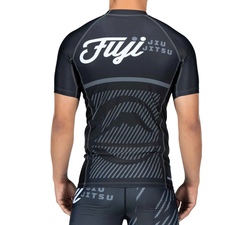 Fuji Grey Script Short Sleeve BJJ Rash Guard rear view