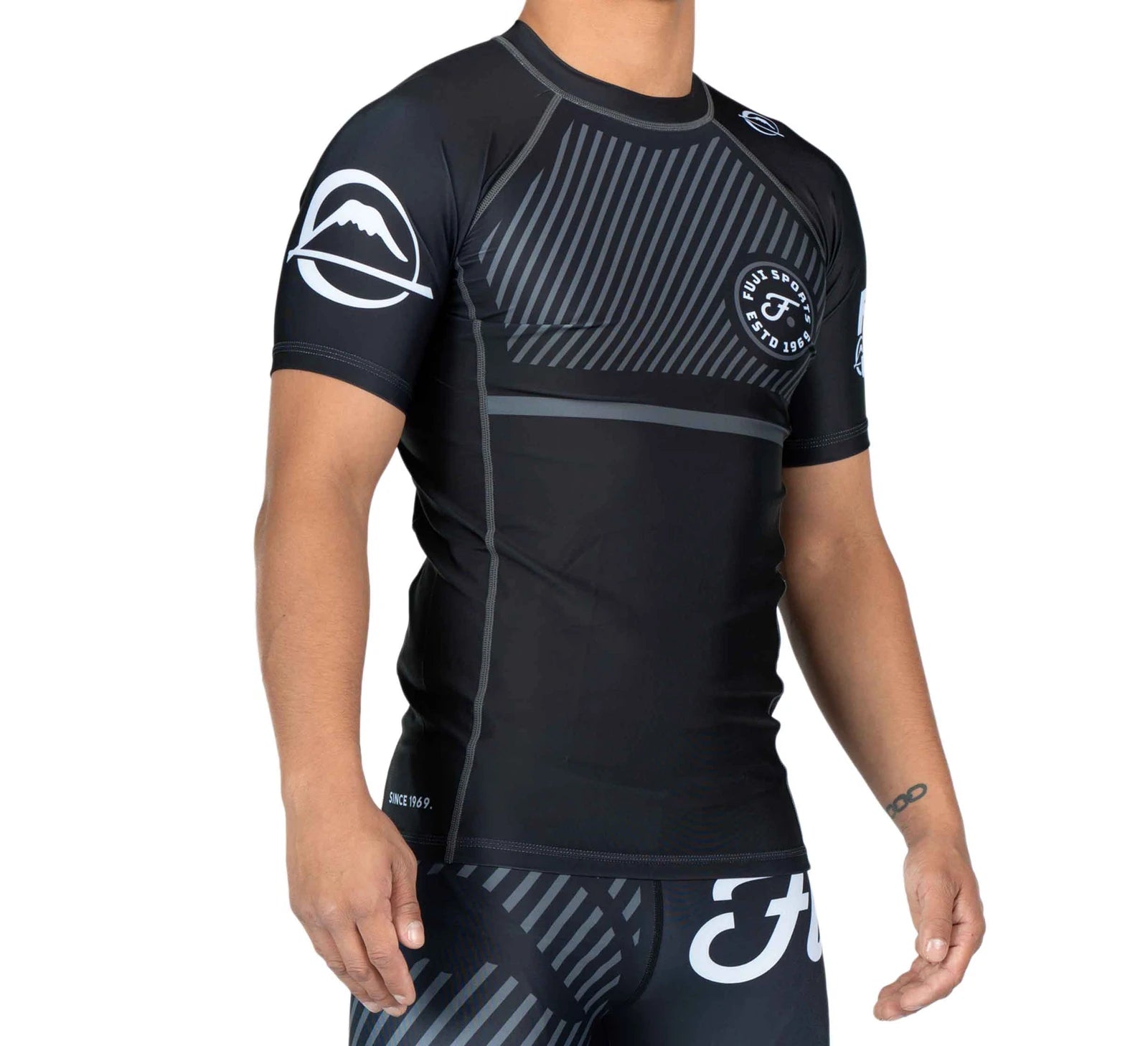 Fuji Grey Script Short Sleeve BJJ Rash Guard front right view