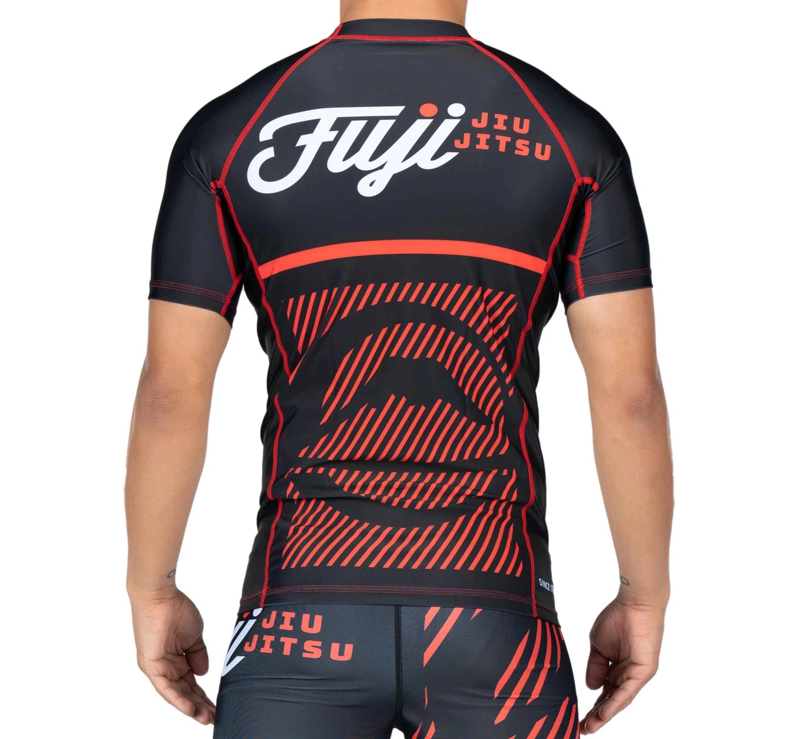 Fuji Red Script Short Sleeve BJJ Rash Guard back view