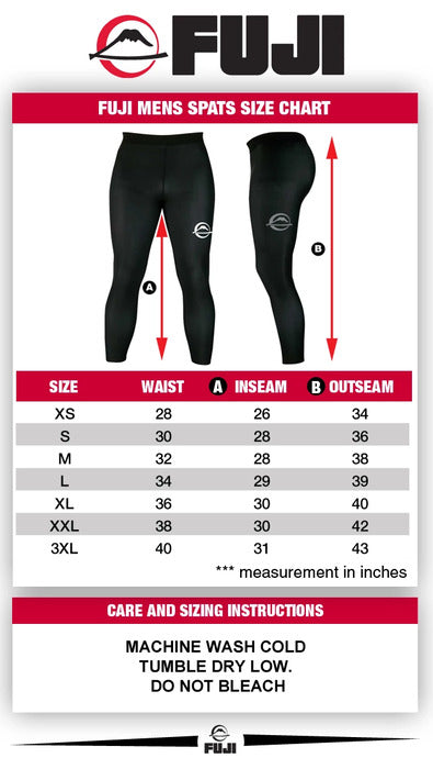 Fuji Spats Size Chart