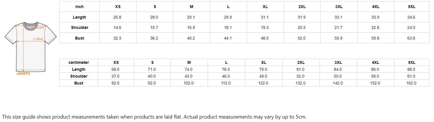 GRPL Tec Full Custom Print Club T-Shirt size chart