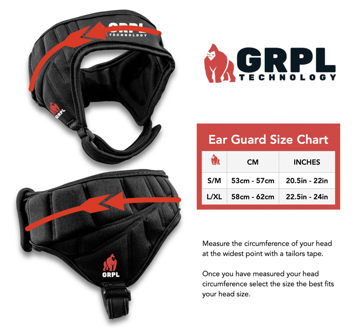 GRPL Tec Grappling Ear Guards rSize Chart