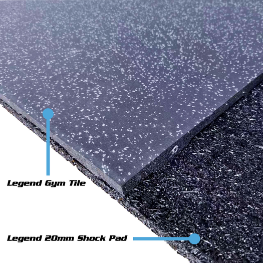 Legend Shock Pad Gym Tile underneath 15mm Rubber Gym Tiles