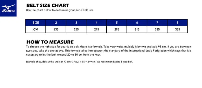 Mizuno Yellow Judo Belt Size Chart